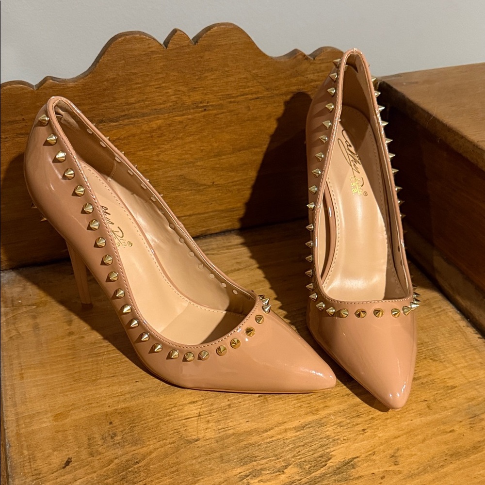 Chic Nude Heels with Gold Studs